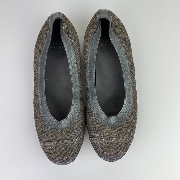 Stuart Weitzman Quilted Metallic Silver Gold Skimmer Slip On Flat Shoes 6.5 - Picture 4 of 9